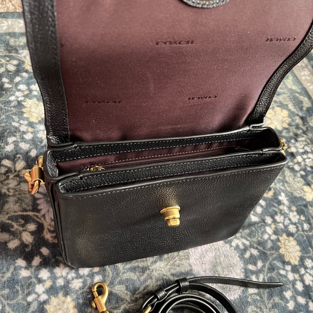 Coach Black Leather Shoulder Bag with Gold Accents - Picture 8 of 8